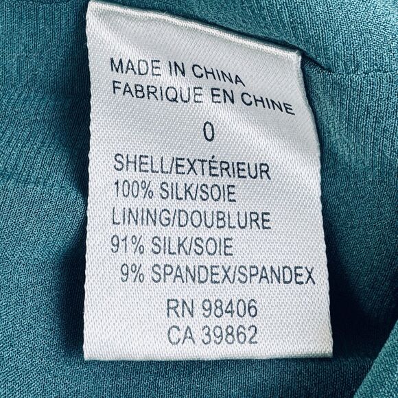 Theory Silk Pleated Green Dress Women’s Size 0 Balloon Hem - Picture 9 of 9